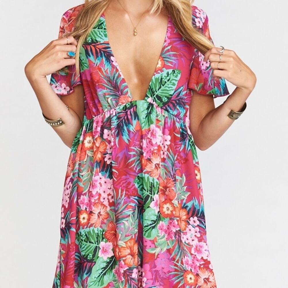 Show Me Your MuMu Floral Mini Dress - Pink and Green